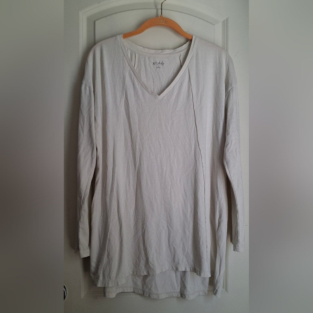 Wonderly Women Slouchy Golden V-Neck Inside-Out Stitching Top S Long Sleeve
